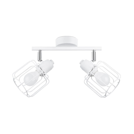 Plafonnier cage orientable 2 spots en acier blanc avec joints chromés
