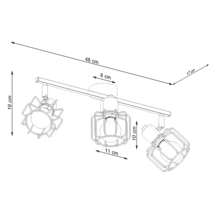 Plafonnier cage orientable 3 spots blanc installé au-dessus d'une table à manger