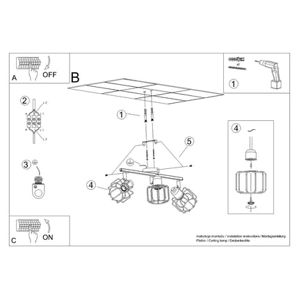 Ambiance lumineuse créée par le plafonnier cage orientable blanc 3 spots allumé