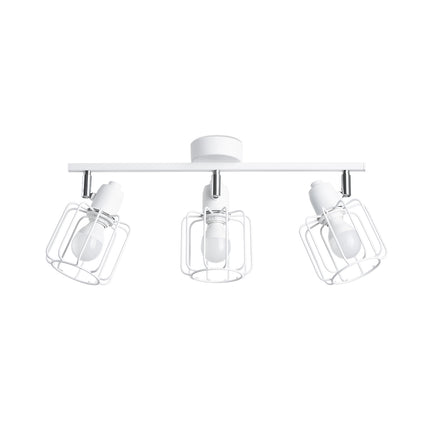 Plafonnier cage orientable 3 spots en acier blanc avec joints chromés
