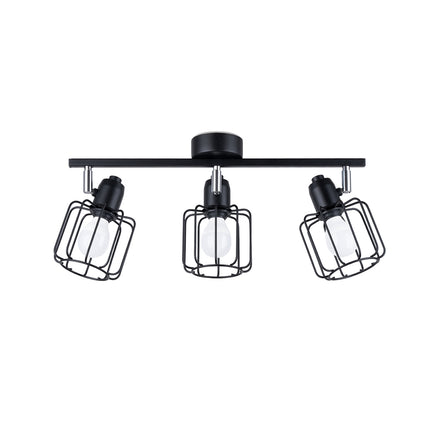 Plafonnier cage orientable 3 spots en acier noir avec joints chromés