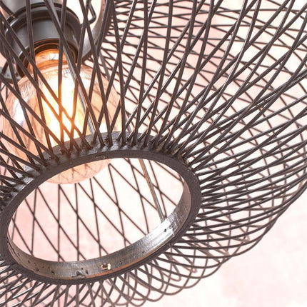 Detail of the lower iron ring and the bamboo weave of the black Cango ceiling light