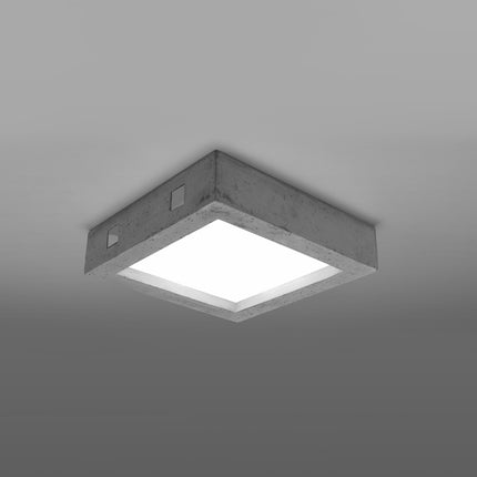 Plafonnier Carré Brut en béton allumé, diffusion homogène