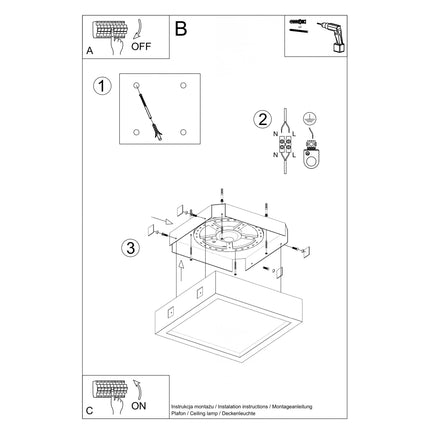 Instructions de montage du plafonnier Carré Brut en béton