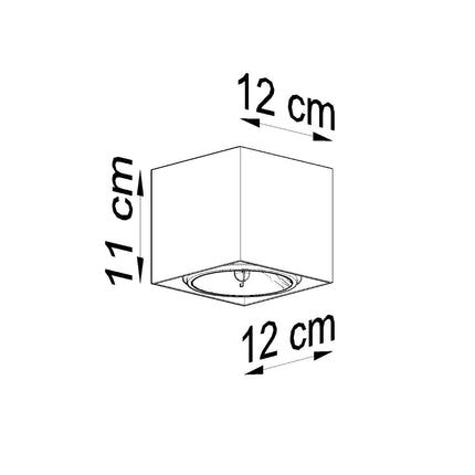 Schéma coté du plafonnier carré indiquant 12 x 12 cm de section et 11 cm de hauteur