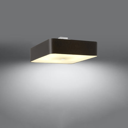 plafonnier carré en tissu noir 55 cm, lumière allumée