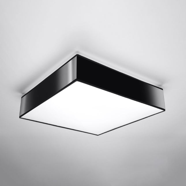 Plafonnier carré noir 55 cm à diffuseur blanc fixé au plafond, design minimaliste