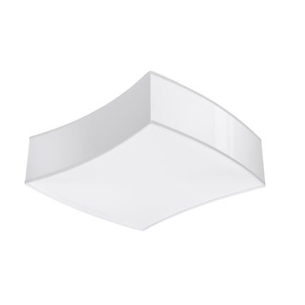 Plafonnier carré souple blanc en PVC vu de face, diffuseur mat et lignes courbes
