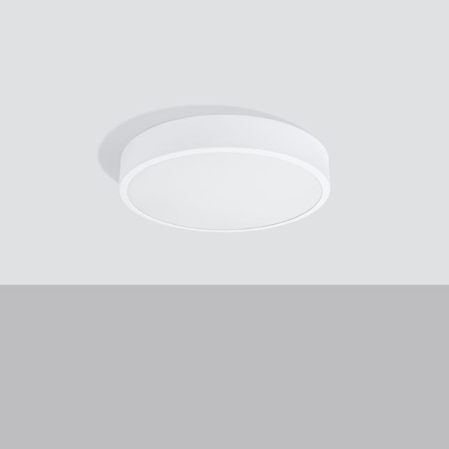 Vue en angle du plafonnier rond Cercle Moderne 40 cm blanc, finition aluminium mat
