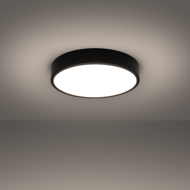 Vue de profil du plafonnier Cercle Moderne 40 cm noir, épaisseur fine 6 cm
