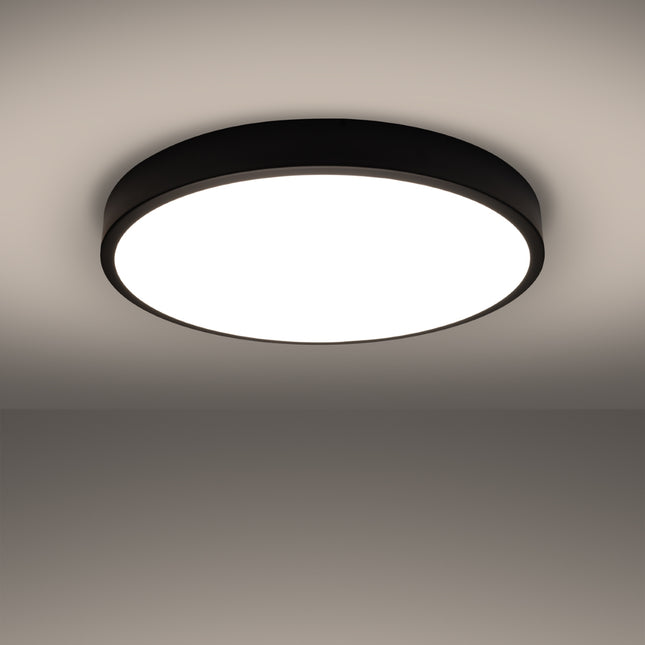 Vue de profil du plafonnier Cercle Moderne 60 cm noir, épaisseur fine 6 cm