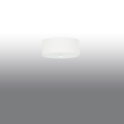 Abat-jour tambour blanc du plafonnier Cercle Plein 30 cm, vue légèrement de côté sur fond clair.