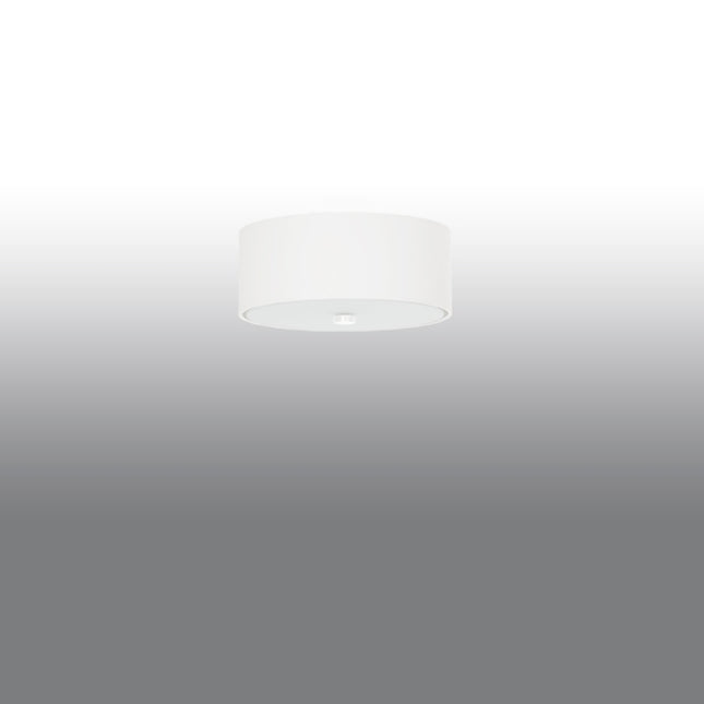 Abat-jour tambour blanc du plafonnier Cercle Plein 30 cm, vue légèrement de côté sur fond clair.