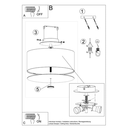 Notice de montage du plafonnier Cercle Plein 30 cm : fixation au plafond et raccordement électrique.