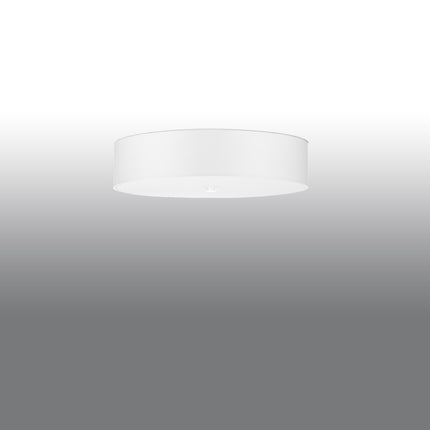 Abat-jour tambour blanc du plafonnier Cercle Plein 50 cm, vue légèrement de côté sur fond clair.