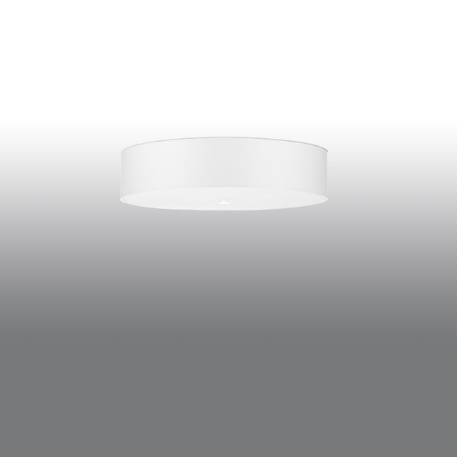 Abat-jour tambour blanc du plafonnier Cercle Plein 50 cm, vue légèrement de côté sur fond clair.