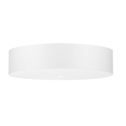 Plafonnier Cercle Plein blanc 50 cm, large abat-jour tambour en tissu blanc et diffuseur en verre, vu de face.
