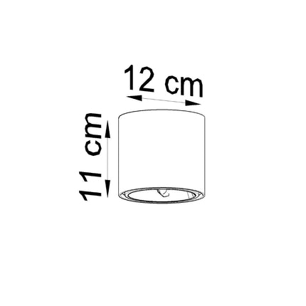 Schéma coté du plafonnier circulaire indiquant 12 cm de diamètre et 11 cm de hauteur