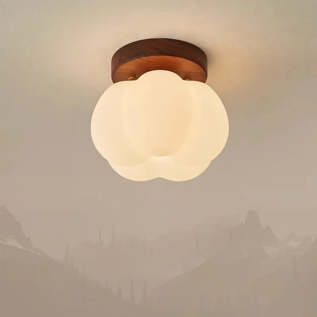 Plafonnier citrouille en bois LED au design moderne et naturel