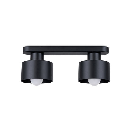 Plafonnier cloche design 2 feux noir mat, barre acier avec deux abat-jour