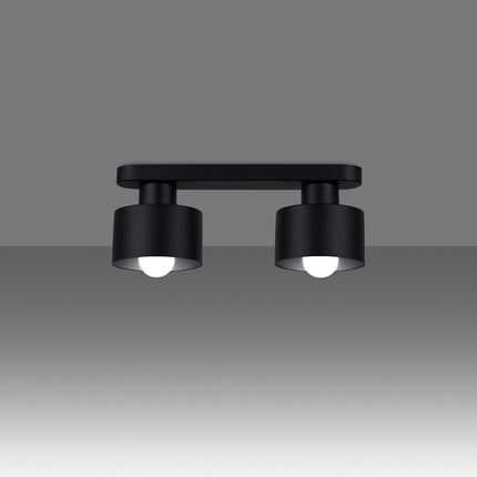 Plafonnier cloche design 2 feux noir mat vu de profil, abat-jour cylindriques