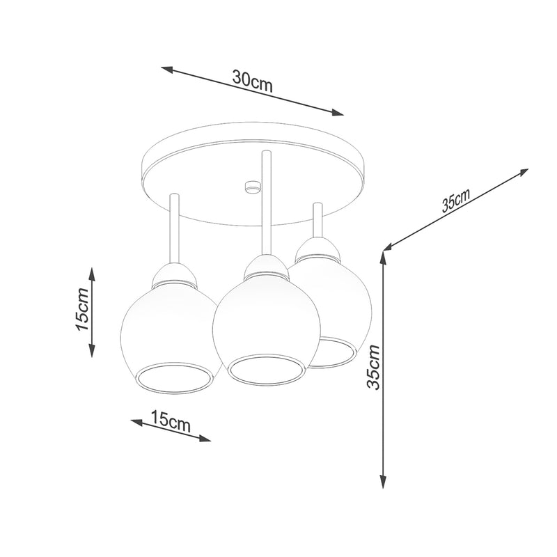 Dimensions Plafonnier Cloche 3 Lumières en Verre Fumé Noir