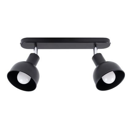 Plafonnier Elba noir deux spots en acier, cloches orientables sur fond blanc