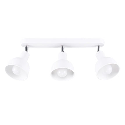 Plafonnier Elba blanc trois spots en acier, cloches orientables sur fond blanc