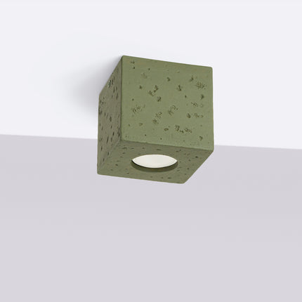 Plafonnier Cube en Béton Vert Olive, vue en situation
