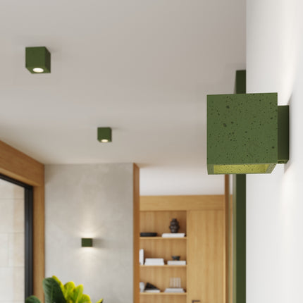 Plafonnier Cube en Béton Vert Olive, mise en situation 3