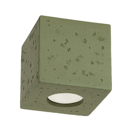 Plafonnier Cube en Béton Vert Olive, packshot sur fond blanc