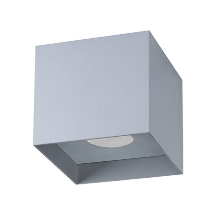 Plafonnier Cube Intemporel gris en aluminium, packshot vue de face sur fond blanc