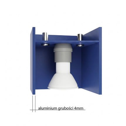 Plafonnier Cube LED bleu outremer, mécanisme et platine de montage