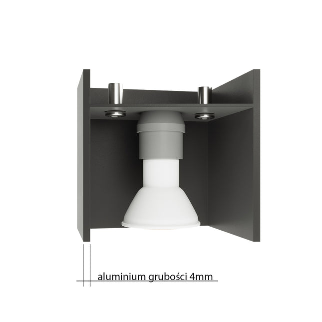 Plafonnier cube LED gris projetant un faisceau net