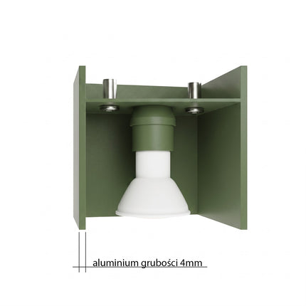 Plafonnier Cube LED vert olive, mécanisme et platine de montage