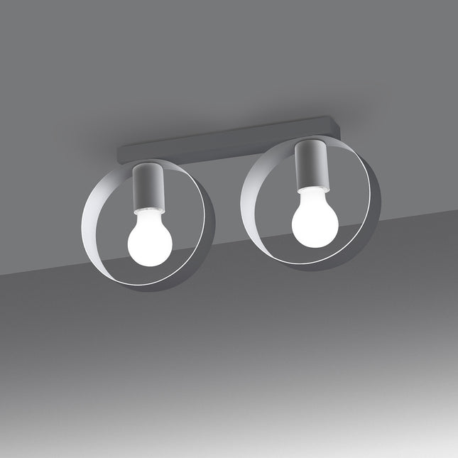 Front view of the two white steel rings of the Cyclone Duo ceiling light
