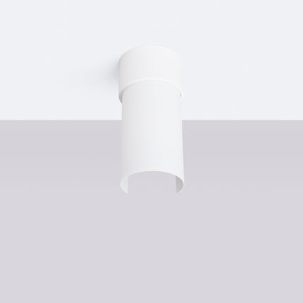 plafonnier cylindre à demi-coque ouverte blanc, vue en situation
