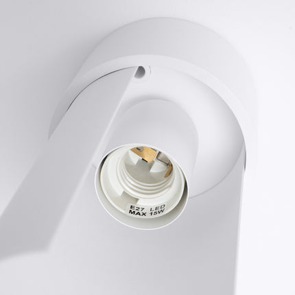 plafonnier cylindre à demi-coque ouverte blanc, vue sur fond coloré