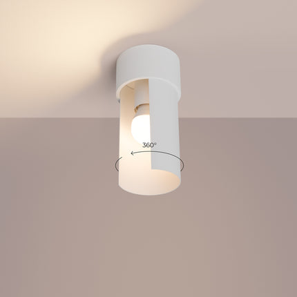 plafonnier cylindre à demi-coque ouverte blanc, vue de détail