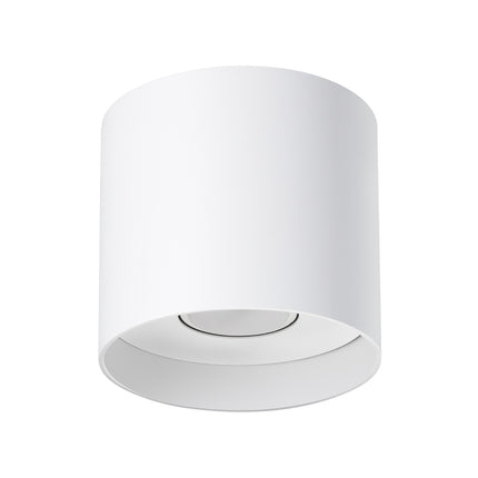 Plafonnier cylindrique blanc en aluminium, vue packshot sur fond blanc