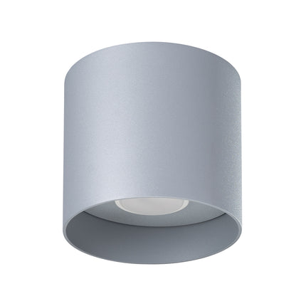 Plafonnier cylindrique gris en aluminium, vue packshot sur fond blanc