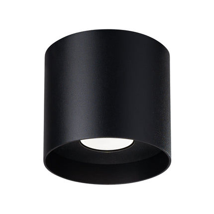 Plafonnier cylindrique noir en aluminium, vue packshot sur fond blanc