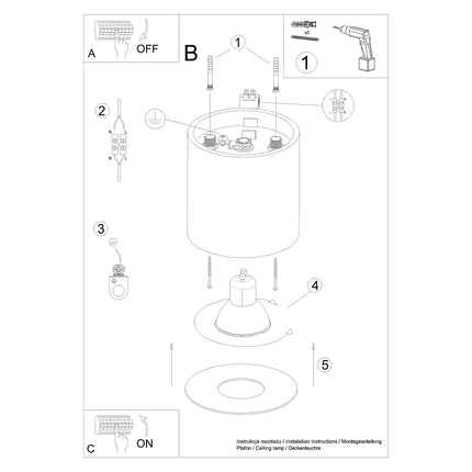 Notice de montage illustrée du plafonnier cylindrique doré