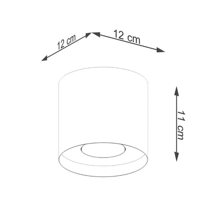 Schéma technique du plafonnier cylindrique doré avec ses dimensions en centimètres