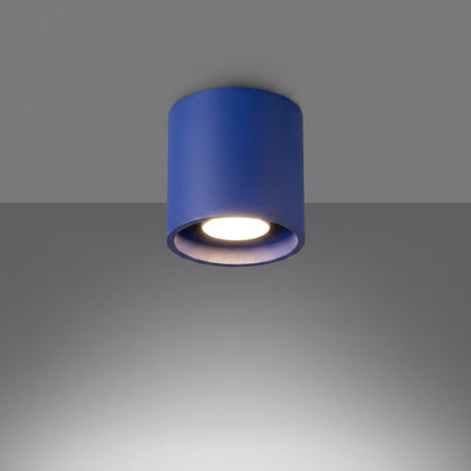 Plafonnier Cylindre LED bleu outremer allumée, faisceau net