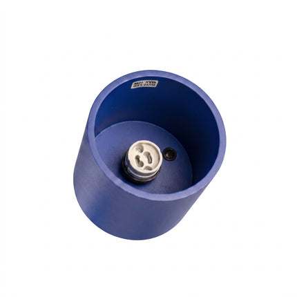 Plafonnier Cylindre LED bleu outremer, détail de la douille et du support