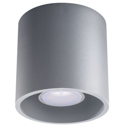 Plafonnier cylindre LED gris en aluminium sur fond neutre
