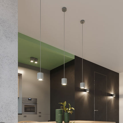 Plafonnier cylindre LED gris vu de profil