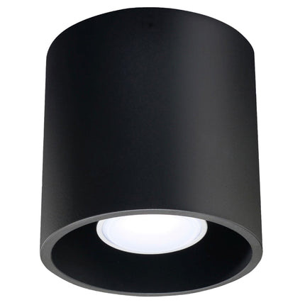 Plafonnier cylindre en aluminium noir mat photographié sur fond neutre
