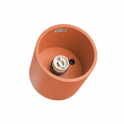 Plafonnier Cylindre LED ocre rouge, détail de la douille et du support